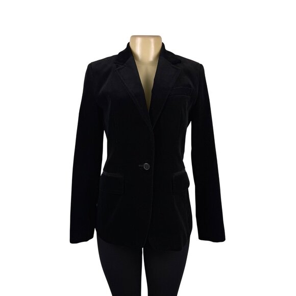 J.Crew Womens Black Cotton Blazer Single-Button Velvet Style Size 4 - Picture 2 of 12